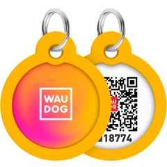 Адресник для собак і котів металевий WAUDOG Smart ID з QR паспортом, малюнок "Градієнт помаранчевий", круг, 25 мм (225-4035)
