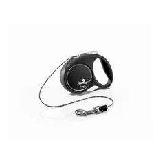 Flexi Black Design M - повідець-рулетка для собак вагою до 20 кг, трос, 5 м сріблястий
