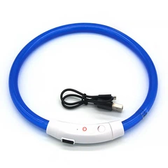 Світлодіодний Lesko Blue L LED нашийник L-18 USB водовідштовхувальний, що світиться, для собак і котів
