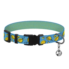 Ошейник для Котів BronzeDog Urban Fruits Нейлоновий з Пластикової Пряжкою та Дзвіночком Лимоні 10 мм 18-28 см (49/8632)