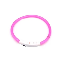 Світлодіодний LED нашийник Lesko L-18 Pink S USB для собак і котів водовідштовхуючий, що світиться