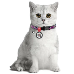 Нашийник для котів нейлоновий WAUCAT Nylon з QR паспортом, малюнок "Око монстра", пластиковий фастекс, XS, 20-30 см, 10 мм