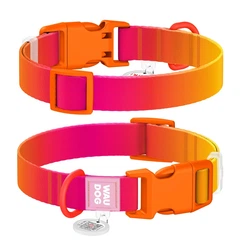 Нашийник для собак S 25–35 см (ширина 15 мм) WAUDOG Nylon Recycled, помаранчевий градієнт, регульований нейлоновий нашийник з пластиковим фастексом і QR-паспортом — арт. 47004