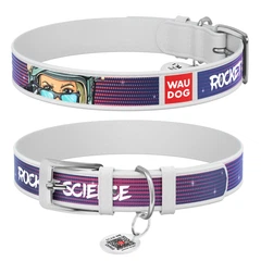 Collar Нашийник для собак шкіряний WAUDOG з QR паспортом "Космос. Ракетобудування", XS, Ш 12 мм, Довжина 18-24 см білий