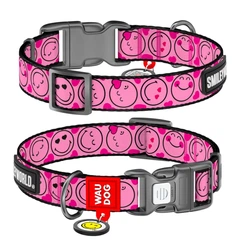 Нашийник для собак Waudog Nylon Смайли з QR-паспортом/ пластиковий фастекс L 25 мм х 33-49 см Рожевий (282-0187 Col)