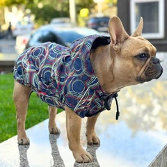 Куртка дощовик для собак UMYKO BLUE, Your Stylish Hunter, різнокольорова, розмір M, Непромокальний жилет із капюшоном та підкладкою Omni-Heat для французького бульдога, мопса, амбуллі та інших порід с