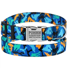 Нашийник для Собак BronzeDog Urban Camo Нейлоновий з Металевою Пряжкою та Гравіруванням Синій 20 мм 30-40 см (33/1362)