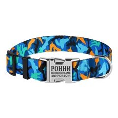 Нашийник для Собак BronzeDog Urban Camo Нейлоновий з Металевою Пряжкою та Гравіруванням Синій 20 мм 30-40 см (33/1362)