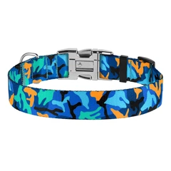 Нашийник для Собак BronzeDog Urban Camo Нейлоновий з Металевою Пряжкою та Гравіруванням Синій 20 мм 30-40 см (33/1362)