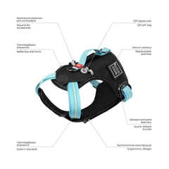 Шлея для великих собак безпечна WAUDOG Nylon 3 QR, нейлонова, з металевою пряжкою-фастексом, розмір L, ширина 25 мм, обхват шиї 55–85 см, обхват грудей 65–85 см, блакитна, арт. 52502
