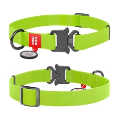 Нашийник для собак середніх та великих порід WAUDOG Waterproof, салатовий, водостійкий Collartex, QR-паспорт, металева пряжка-фастекс, ширина 25 мм, довжина 34–49 см, розмір L, арт. 27865