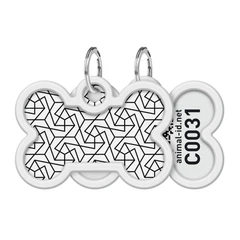 Collar Адресник для собак і котів металевий WAUDOG Smart ID з QR паспортом, малюнок "Геометрія", кістка, Д 40 мм, Ш 28 мм