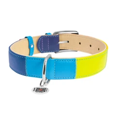 Нашийник шкіряний для собак великих порід XL WAUDOG Glamour Веселка (Rainbow) 35 мм 46–60 см з QR паспортом з прикрасами металевою фурнітурою арт. 3922
