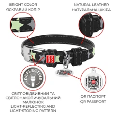 Нашийник WAUDOG Glamour з QR паспортом з візерунком Зірочка Світиться 46-60 см 35 мм Чорний (35881)