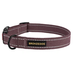 Нашийник Для Собак Bronzedog Соттоn Рефлекторний х/б Брезент з Пластикової Пряжкою Черрі 20 мм 25-33 см (50/1503)