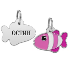 Адресник для Собак і Котів Емальований BronzeDog з Гравіруванням "Рибка" Рожевий 27*18 мм (95417)