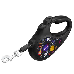 Collar Повідець-рулетка для собак WAUDOG R-leash, малюнок "NASA", L, до 50 кг, 5 м, світловідбиваюча стрічка чорний