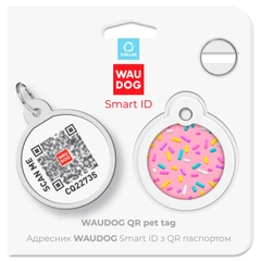 Адресник WAUDOG Smart ID з QR паспортом, преміум, малюнок "Маршмеллоу", діаметр 25 мм (0625-0214)