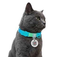 Нашийник для котів WAUCAT Nylon Recycled нейлоновий з QR адресником градієнт безпечна пряжка розмір XS ширина 10 мм довжина 20-30 см блакитний 47052