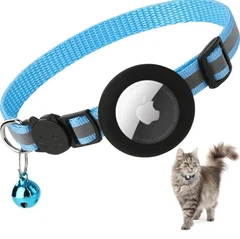 Без бренду Світловідбивний нашийник для котів і кішок з тримачем Apple AirTag і дзвіночком, чохол трекера AirTag для тварин, блакитний (92146804)