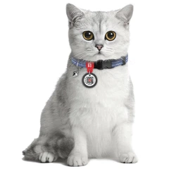 Waucat Нашийник для котів з відновленої бавовни WAUDOG Re-cotton з QR паспортом, світловідбивний, пластикова пряжка, розмір XS, ширина 10 мм, довжина 20-30 см, синій