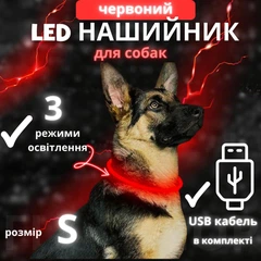 Без бренду Світлодіодний, водостійкий LED нашийник для собак із зарядкою USB, 35 см, розмір S (червоний)