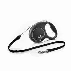 Повідець рулетка для собак дрібних та середніх порід Flexi Black Design S 5 м до 12 кг Чорний
