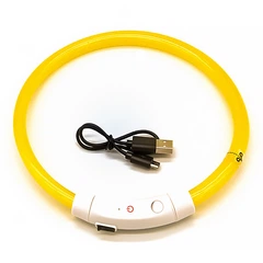 Світлодіодний LED нашийник Lesko L-18 Yellow L USB для собак і котів водовідштовхувальний, що світиться