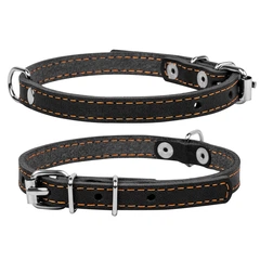 Нашийник для котів CoLLaR, шкіряний, регульований 22–30 см (XS), ширина 10 мм, чорний