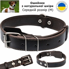 Villini Нашийник для собак шкіряний ошийник, розмір М середній, 59 см х 2.5 см, обхват 32-47 см, натуральна шкіра, коричневий