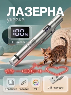 Без бренда Лазерна указка іграшка для котів та собак ліхтарик із зарядкою потужна від usb Hausland ультрафіолет для тварин червоний промінь для презентацій проектора вчителя сріблястий (03130001)