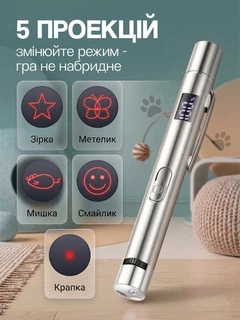 Без бренда Лазерна указка іграшка для котів та собак ліхтарик із зарядкою потужна від usb Hausland ультрафіолет для тварин червоний промінь для презентацій проектора вчителя сріблястий (03130001)