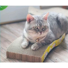 Без бренда Кігтеточка-хвиля для котів картонна MIAOW I LIKE (жовта з принтом) – 40×20.5×4.5 см