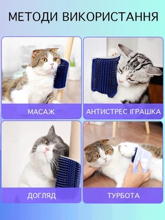 Без бренда Щітка масажна для котів та кішок кутова на стіну VMHouse чесалка пуходерка настінна на кут грумер масажер для кота фурмінатор синій (0053-0001)