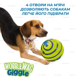 Іграшка для собак м'яч інтерактивний для всіх порід Wobble Wag Giggle Green