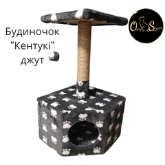 Будиночок для кота Oppa Styopa Кентукі кутовий джут сірий з лапками
