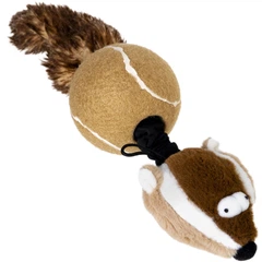 Іграшка для собак GiGwi Catch and fetch Борсук з 2-ма пискавками, штучне хутро, тенісна гума, мотузка, 32 см (75075)