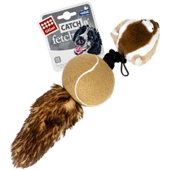 Іграшка для собак GiGwi Catch and fetch Борсук з 2-ма пискавками, штучне хутро, тенісна гума, мотузка, 32 см (75075)