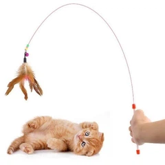 Без бренду Іграшка для котів паличка з пером та дзвіночком Cat Stick Brown