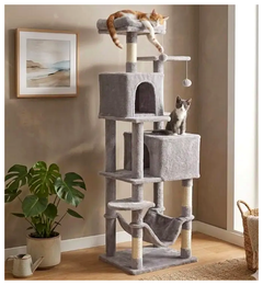 Orpc Кігтеточка ігровий комплекс для котів 155 см 2 будиночки сірий Rebel Animals CS-0357