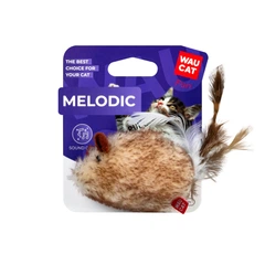 Іграшка для котів WAUCAT Fun Melodic Мишка зі звуковим чипом, штучне хутро, перо, 13 см