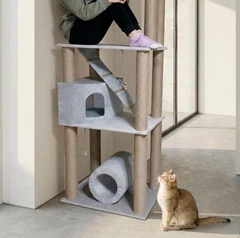 Без бренду Надійна висока котяча кігтеточка з будиночком, гамак, велика лежанка для кота котів 200*80*55см сірий