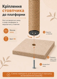 Без бренда Стовпчик запасний змінний для котячої дряпки m8 70 см 65 мм джут 6мм бежевий (60135-70-6)