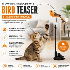 Без бренда Інтерактивна іграшка для котів Bird Teaser з пташкою на присосці, дражнилка для котів на гнучкому тросі, розвиваюча іграшка для активних ігор (137979167)