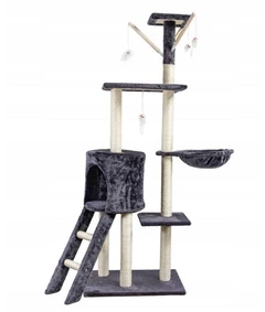 Без бренда Кігтеточка башта 5 рівнів Pet Hobby PH8054-GR 140 см скраткратор зі сходами будиночком та іграшками Темно-сіра