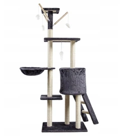 Без бренда Кігтеточка башта 5 рівнів Pet Hobby PH8054-GR 140 см скраткратор зі сходами будиночком та іграшками Темно-сіра