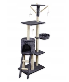 Без бренда Кігтеточка башта 5 рівнів Pet Hobby PH8054-GR 140 см скраткратор зі сходами будиночком та іграшками Темно-сіра