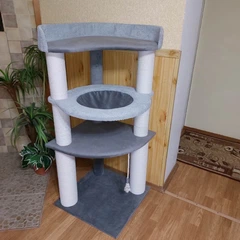 Без бренду Комплекс когтеточка дряпка кутова для кота стовпи драпаки у бавовняному канате 115х55х55см сіра
