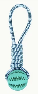 Іграшка для собак і котів канат з м’ячем для зубів Petify RopeBall M озерний блакитний, 37 см, м’яч 5 см, плетені вузли, стійка до укусів, пластик, Арт. ТМ24