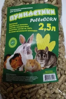 Кукурудзяний пелетирований наповнювач для гризунів Пухнастики PelleCorn, 2,5 л